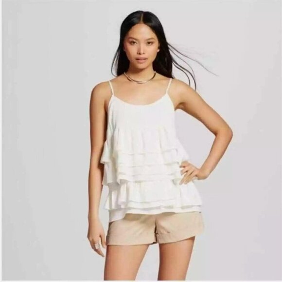 Who What Wear Tops - Who What Wear Tiered Ruffle Tank Top Cream Size M NEW WITH TAG!